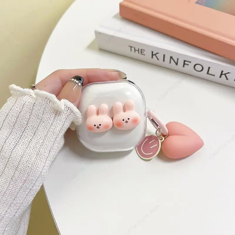 Cute Rabbit Case For Samsung Galaxy Buds 2 Pro Live FE Clear Cover For Samsung Buzz 2 Pro Buds2 2Pro Funda With Keychain Coque