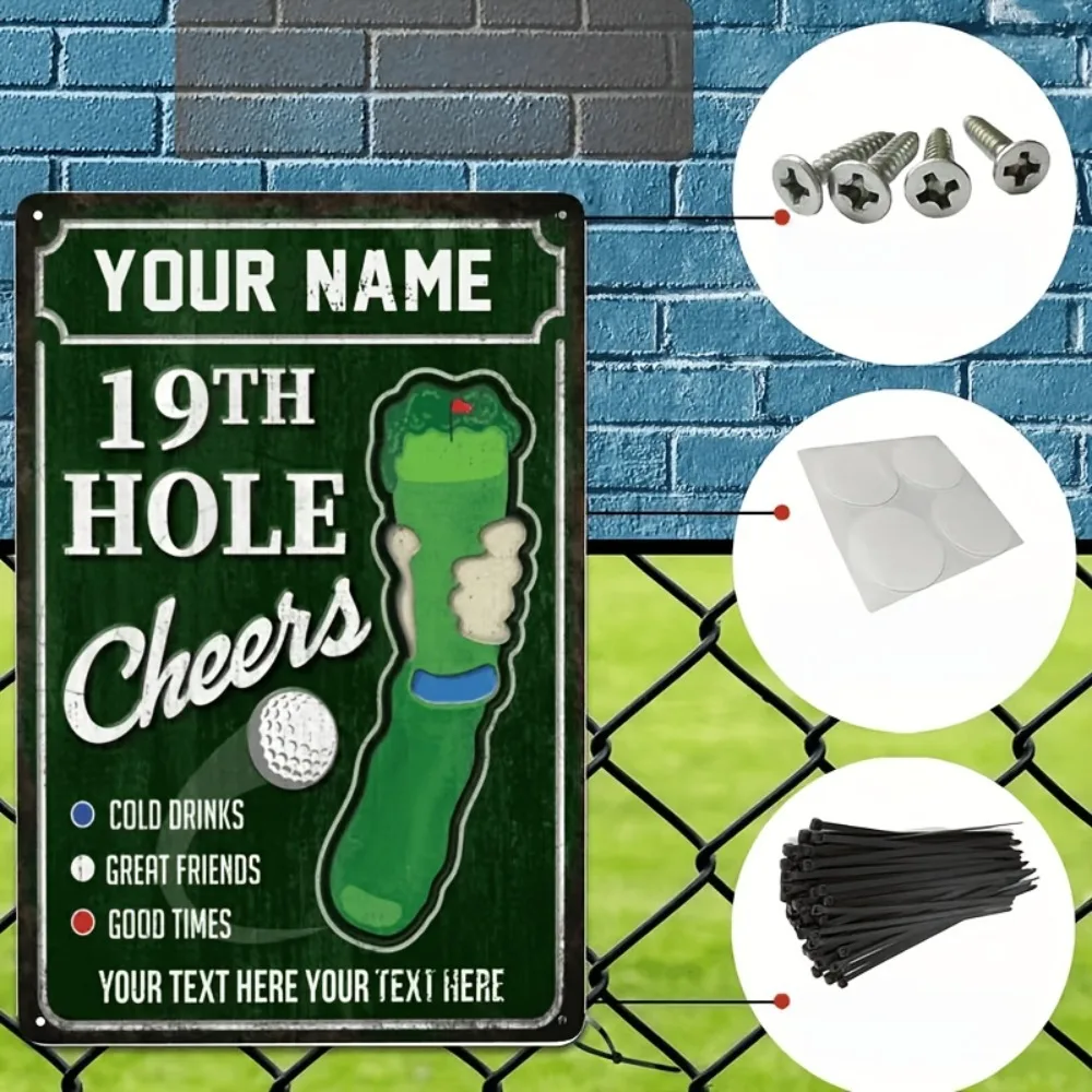 CIFbuy Custom Text Rectangle Metal Sign,19th Hole Golf Cheers Wall Decor (Only For Decoration)