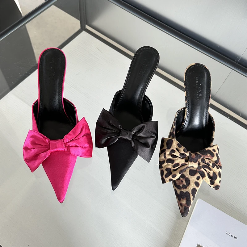 

Women Shoes 2024 Summer New Butterfly Knot Women Slippers Slingbacks Sexy Dress Stiletto Pointed Ladies High Heels Women's pumps