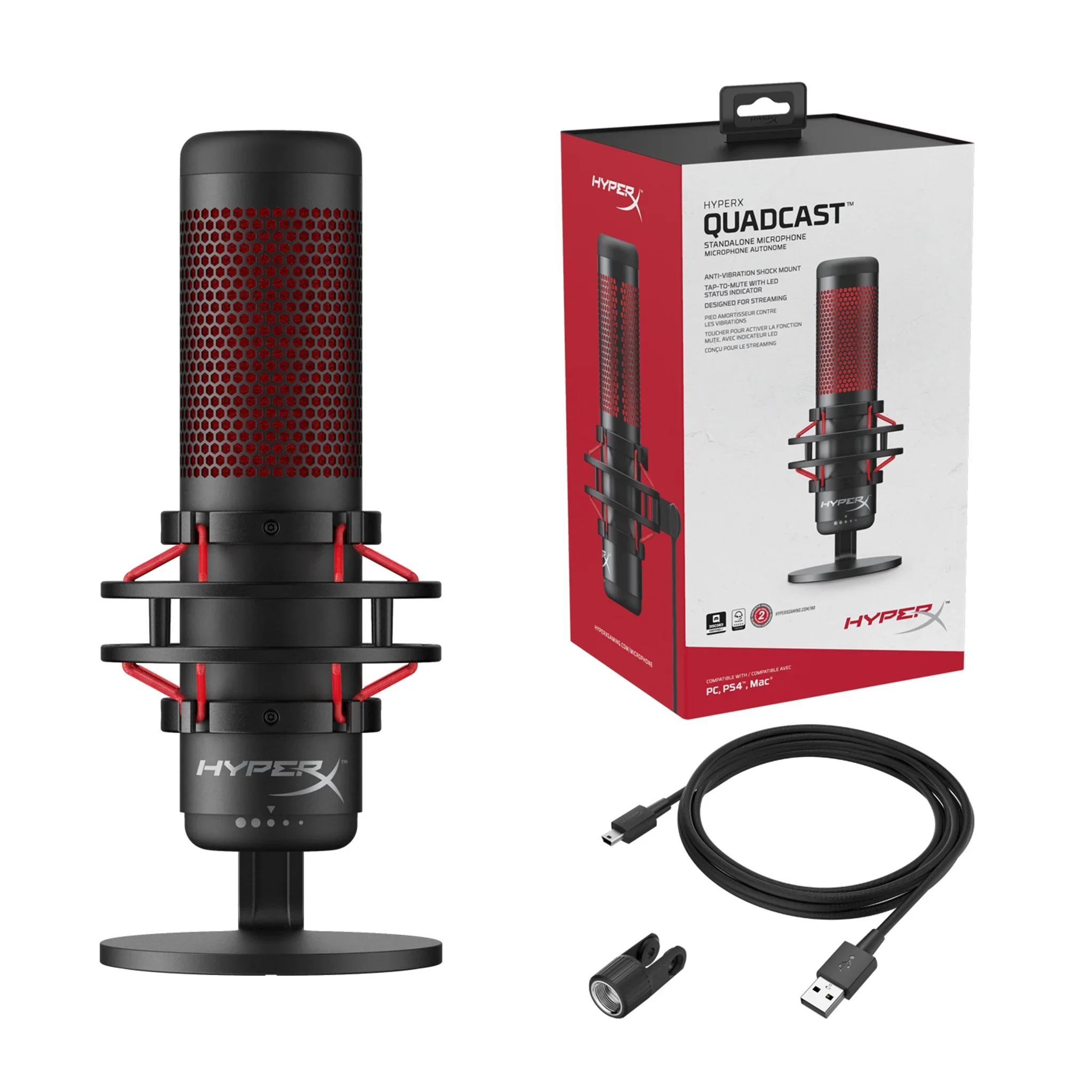 Original Hyper X QuadCast USB Gaming Microphone with LED indicator for PC PS5  PS4 and Mac