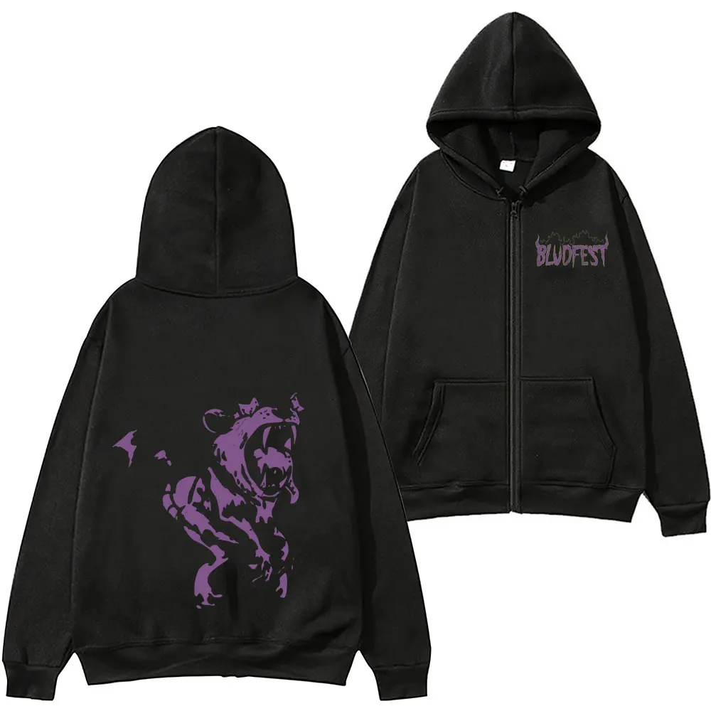 

Yungblud Bludfest Толстовки с графическим принтом тигра Мужская женская одежда Толстовка на молнии Повседневный мужской женский осенне-зимний флисовый спортивный костюм