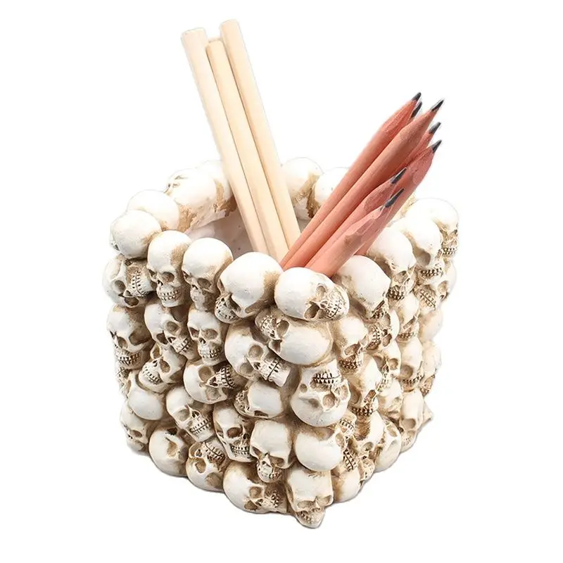 

Skull Pen Holder Desk Decoration Skeleton Makeup Tools Storage Box Office Desktop Organizer Pen Holders Stand, Plants Flower Pot