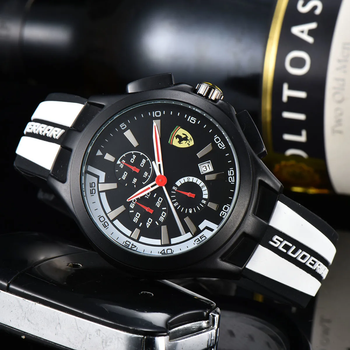 ساعات يد رجالية راقية من فيراري كهدايا تذكارية للأعمال ساعة شعار سيارة كوارتز لسيارة فيراري F430 ستراديل روما 488 سبايدر SF90