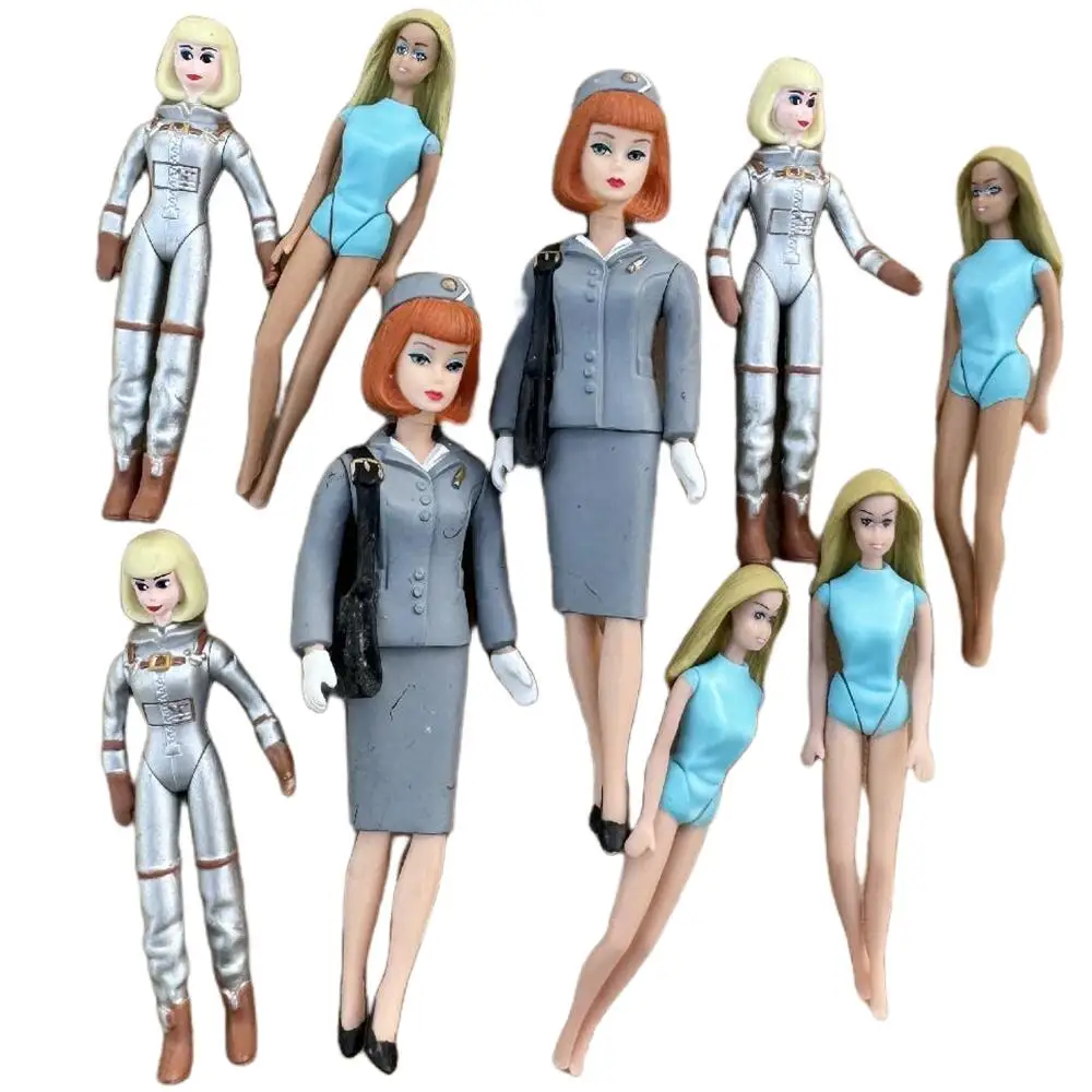 Original Vintage ST Mini Figure Dolls 10cm Flight Attendant 7cm Astronaut Cute Little Girl Joints Movable Limited Collections