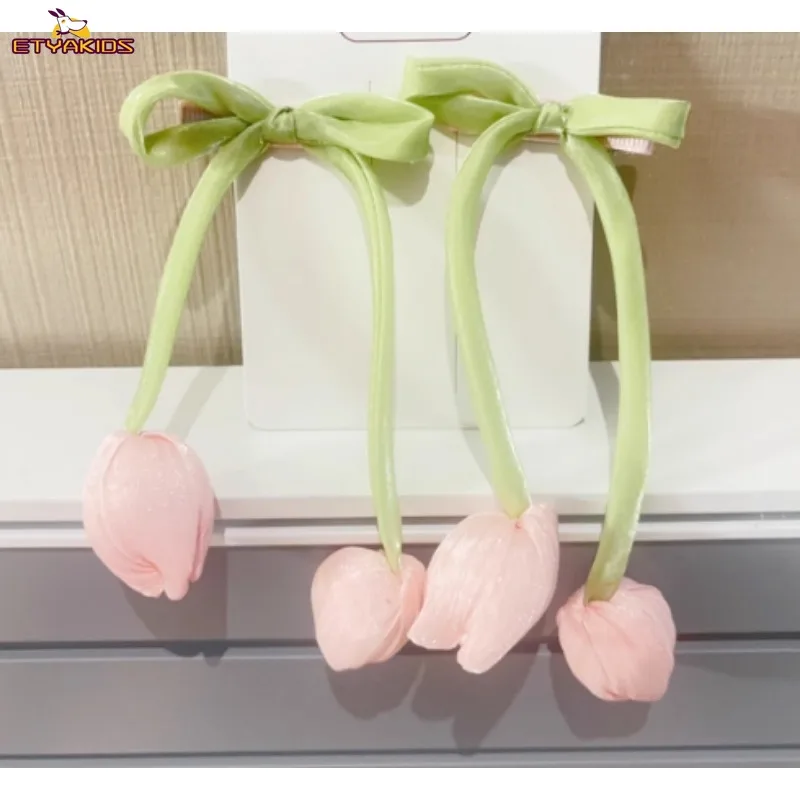 Chiffon Tulip Hair Clips Floral Barrettes for Young Children Baby Girls Soft Fabric Cute Side Clip 1pc Kids Accessories Hair Pin
