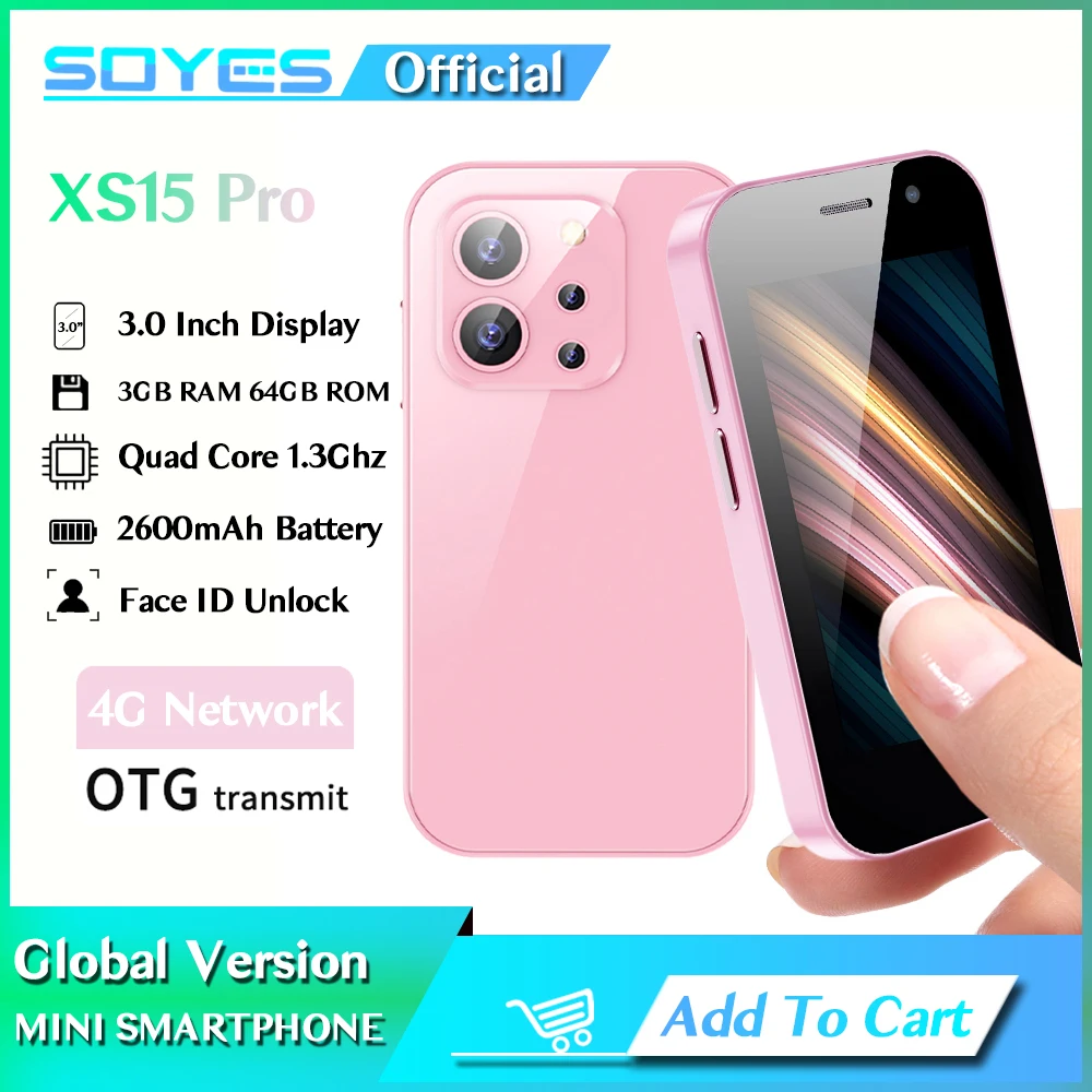 Soja Xs15 Pro 4G Mini Smartphone 3Gb Ram 64Gb Rom Android 9.0 Met Gezicht Id Wifi Bluetooth Fm Hotspot Gps Otg 3.0 "Kleine Telefoon