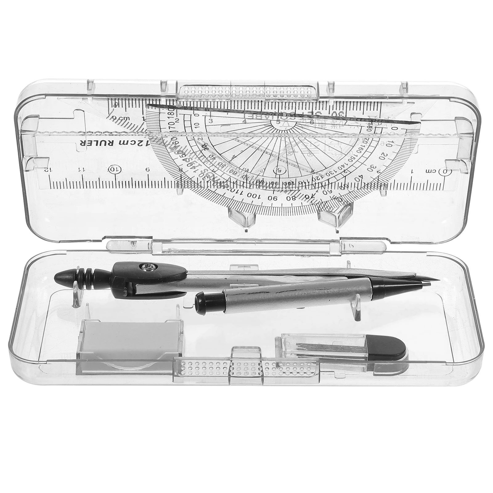 

Compasses Set Geometry Drawing Tool with Protractor Divider Ruler Pencil Lead Eraser