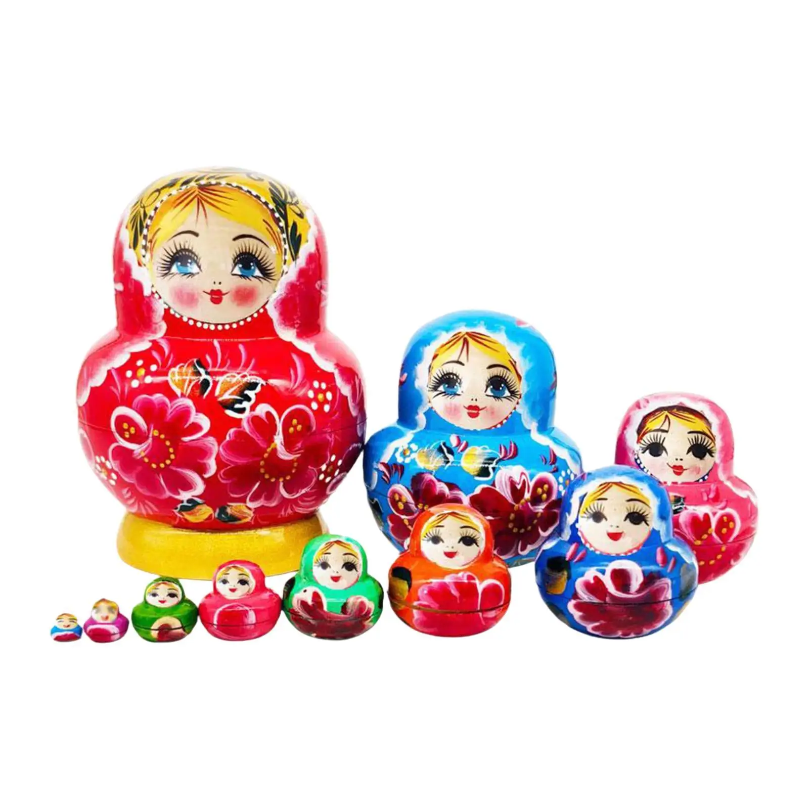 Cute Handpainted Russian Nesting Dolls Wooden Stacking Toy 10 Layer Matryoshka Set for Girls Gift Idea