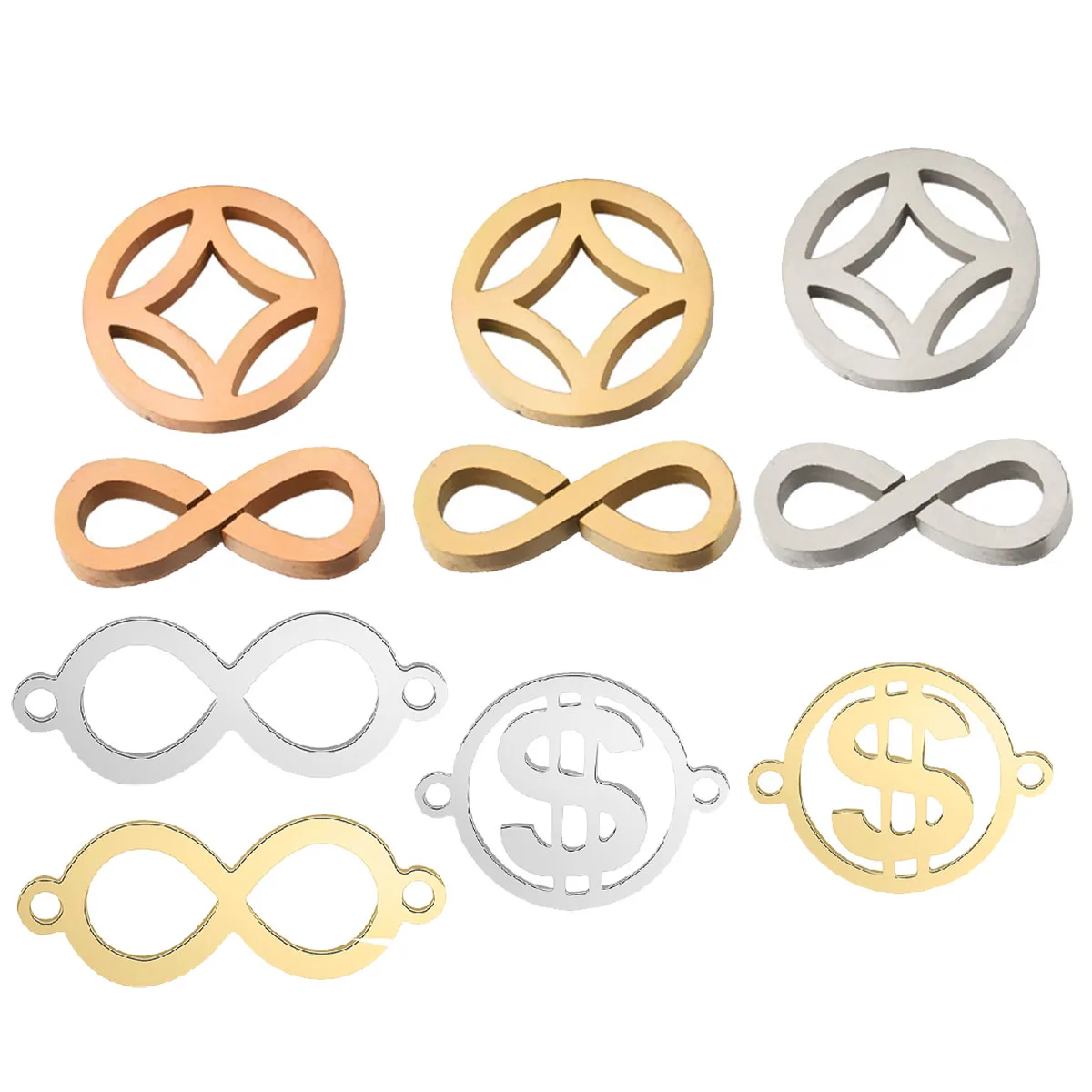 10Pcs Infinity Symbol Charms US Dollar Sign China Copper Coins Shape  Connectors DIY For Jewelry Making Stainless Steel Supplies