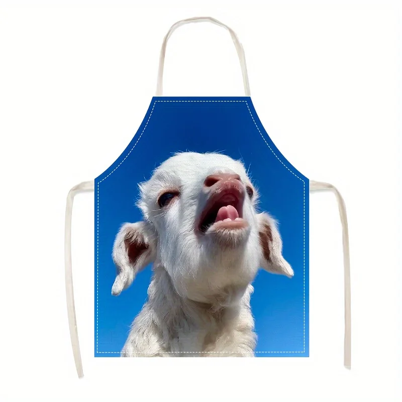 Funny Goat Face Apron Cute Animal Print Kitchen Apron For Goat Lovers Unique Gift For Men Women Cooking Baking Farm Theme Linen