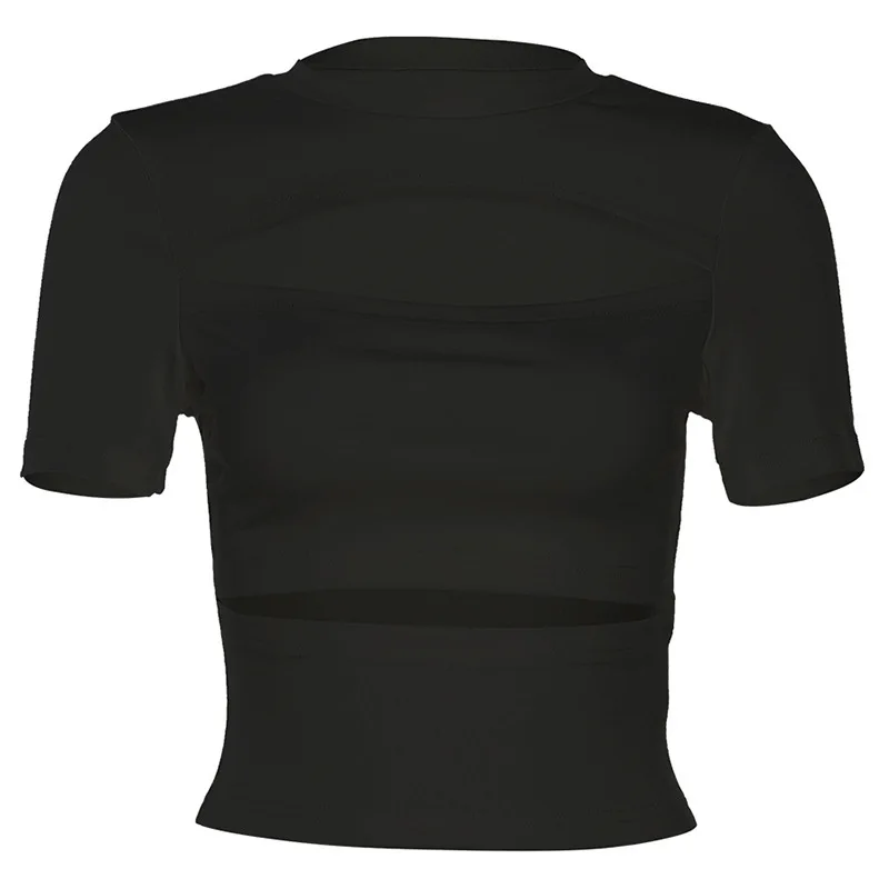 2023 primavera nueva ropa de mujer Color sólido adelgazante abierto Umbilical moda urbana cuello redondo Camiseta de manga corta para mujer