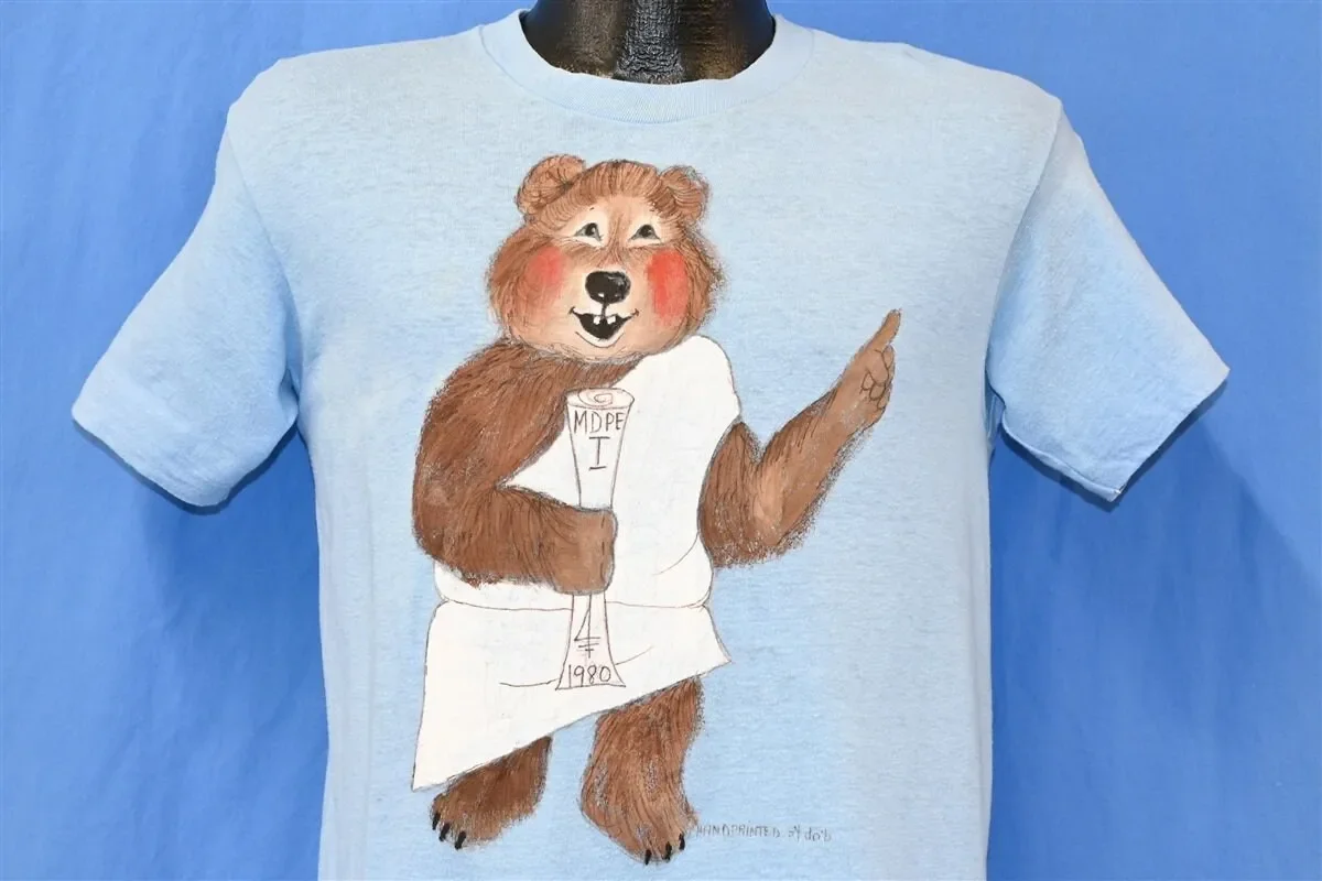 80s Toga Bear MDPE 1980 Handpainted Roman Cute Cartoon T Shirt Small