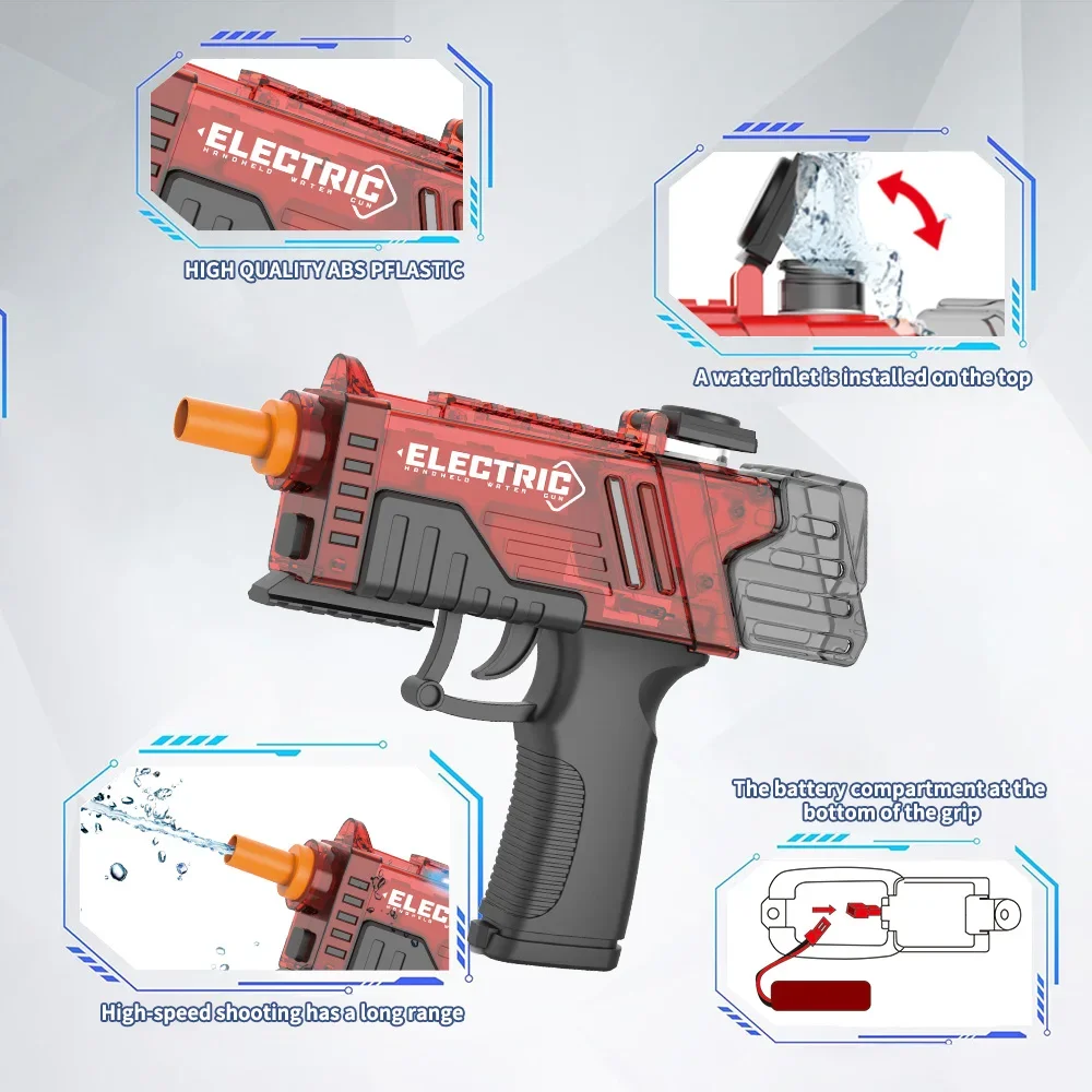 電動水鉄砲、水鉄砲おもちゃ、自動水鉄砲長距離ブラスター最大32フィート、屋外プールパーティー射撃ゲームおもちゃ