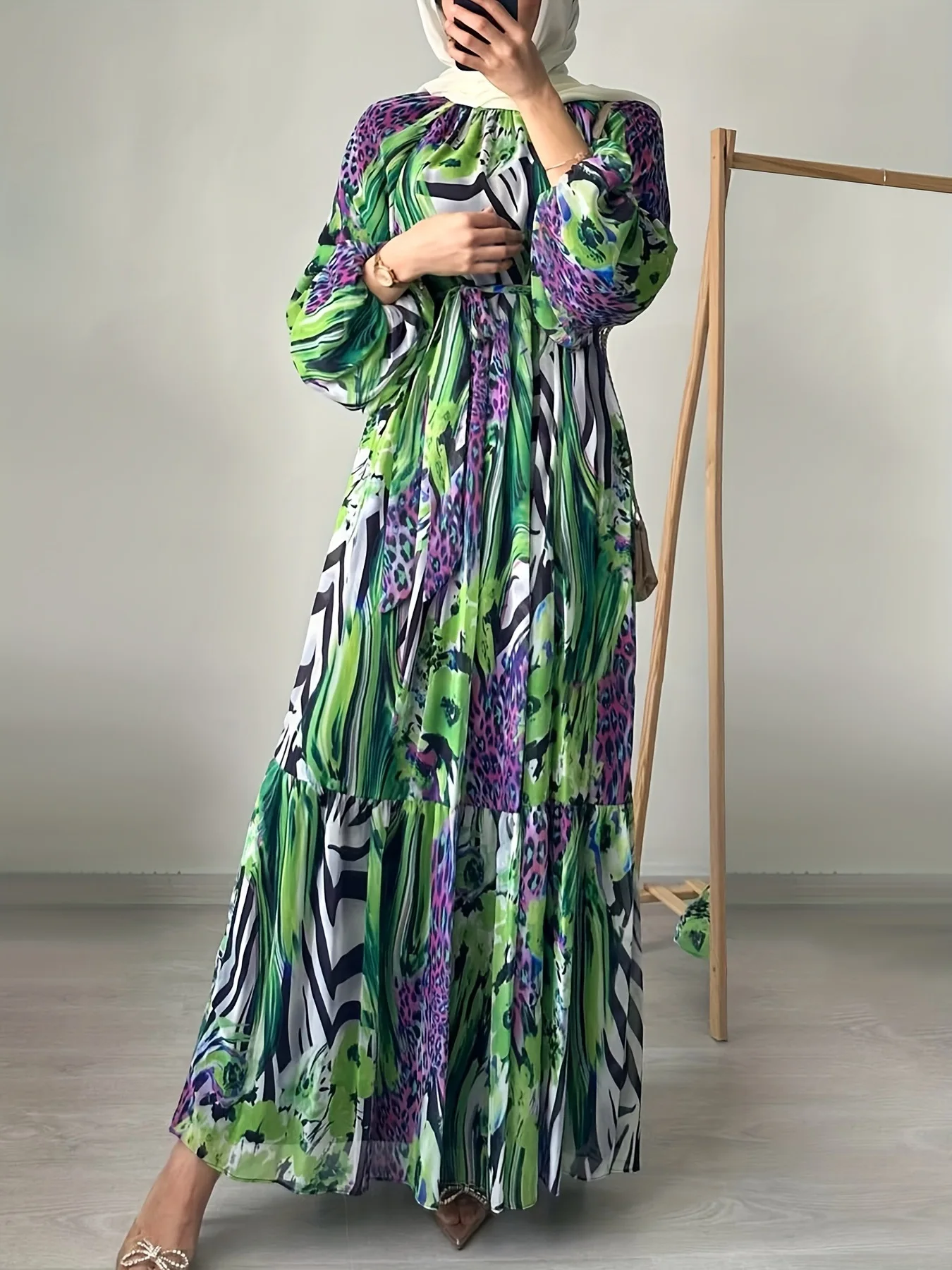 Eid Frauen Kleid Muslimischen Abaya Drucken Spitze-up Jalabiya Ramadan Lange Kleider Vestidos Largos Arabischen Lange Robe Marokko Kaftan 2025