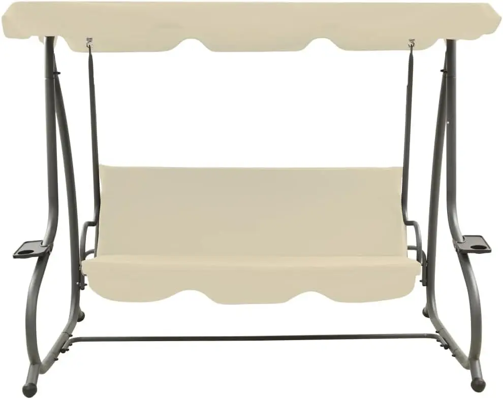 Vidaxl Patio Swing Chair, Outdoor Swing Bench With Adjustable Canopy, Hanging Daybed, Outdoor Swing Seat For Balcony Porch,