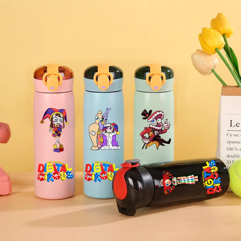 460ML The Amazing Digital Circus Cartoon Straw Insulated Cup Portable Stainless Steel Water Bottle Student Sports Water Cup