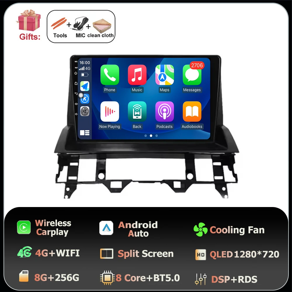 Scherm QLED Carplay Auto Voor Mazda 6 2002 2003 2004 2005 2006 2007 2008 Android 16 Autoradio Multimedia Video speler GPS WIFI 4G