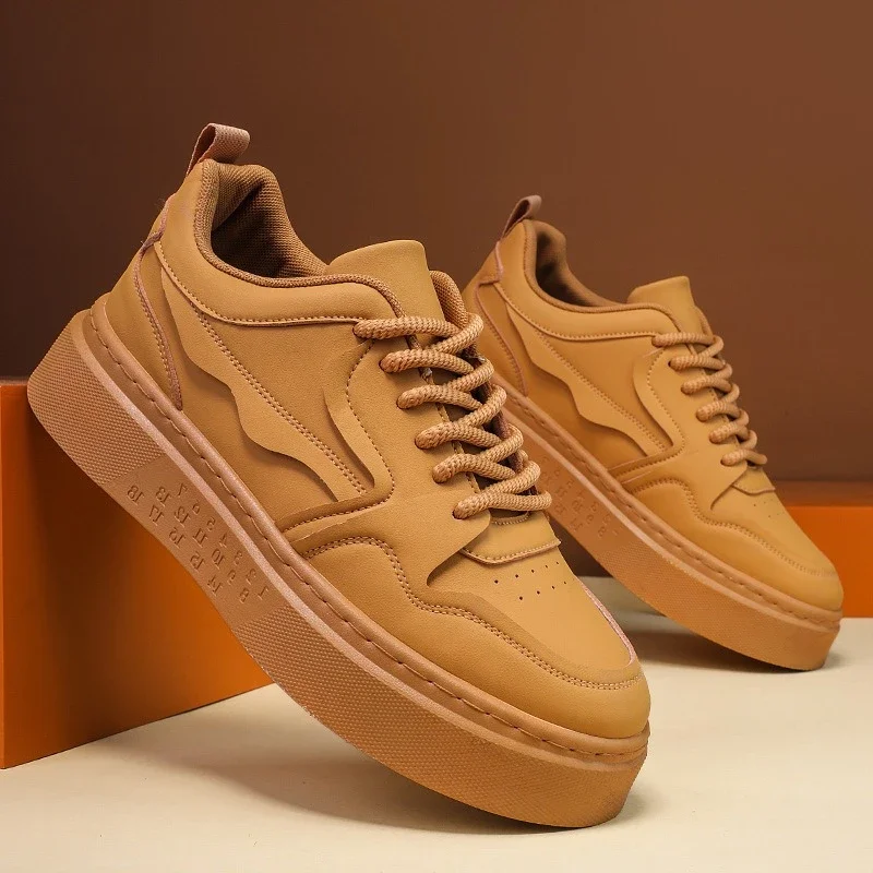 2025 Spring Men's Shoes Casual Sports Thick Soled Non Slip Board Shoes Solid Color Men's Shallow Vulcanized Shoes Simple