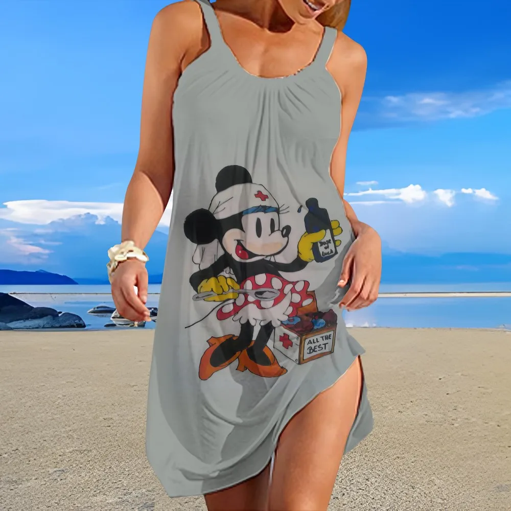 

Новая летняя женская пляжная юбка без рукавов с круглым вырезом, удобное платье длиной до колена с мультяшным рисунком и принтом для женщин