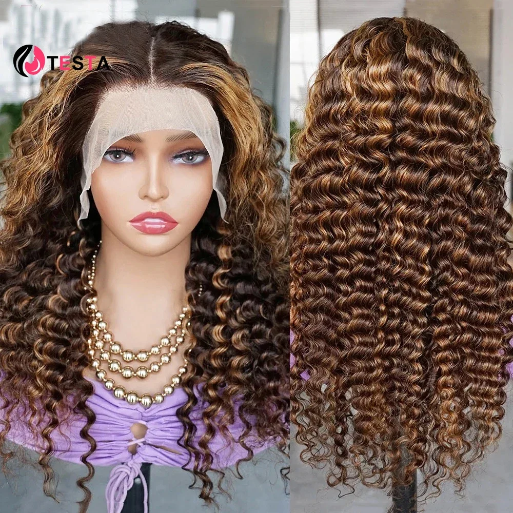 Highlight Lace Front Echthaar Perücken p427 vor gezupft leimlos für Frauen Deep Wave transparente Spitze Verschluss Perücke frei Teil