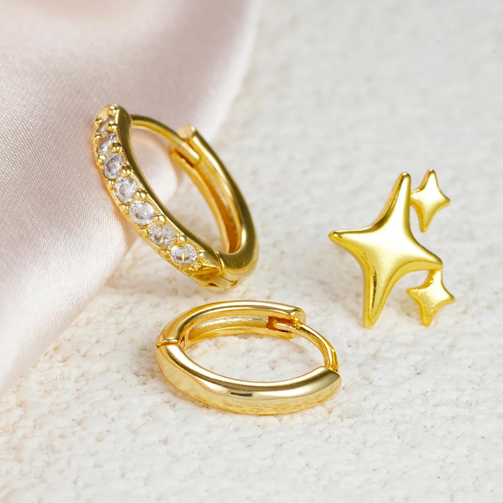 3 Pcs Fashion Korean Hoop Round Temperament Earrings Stud Earrings Star Simple Geometric Circle Women Earrings Accessories Gifts