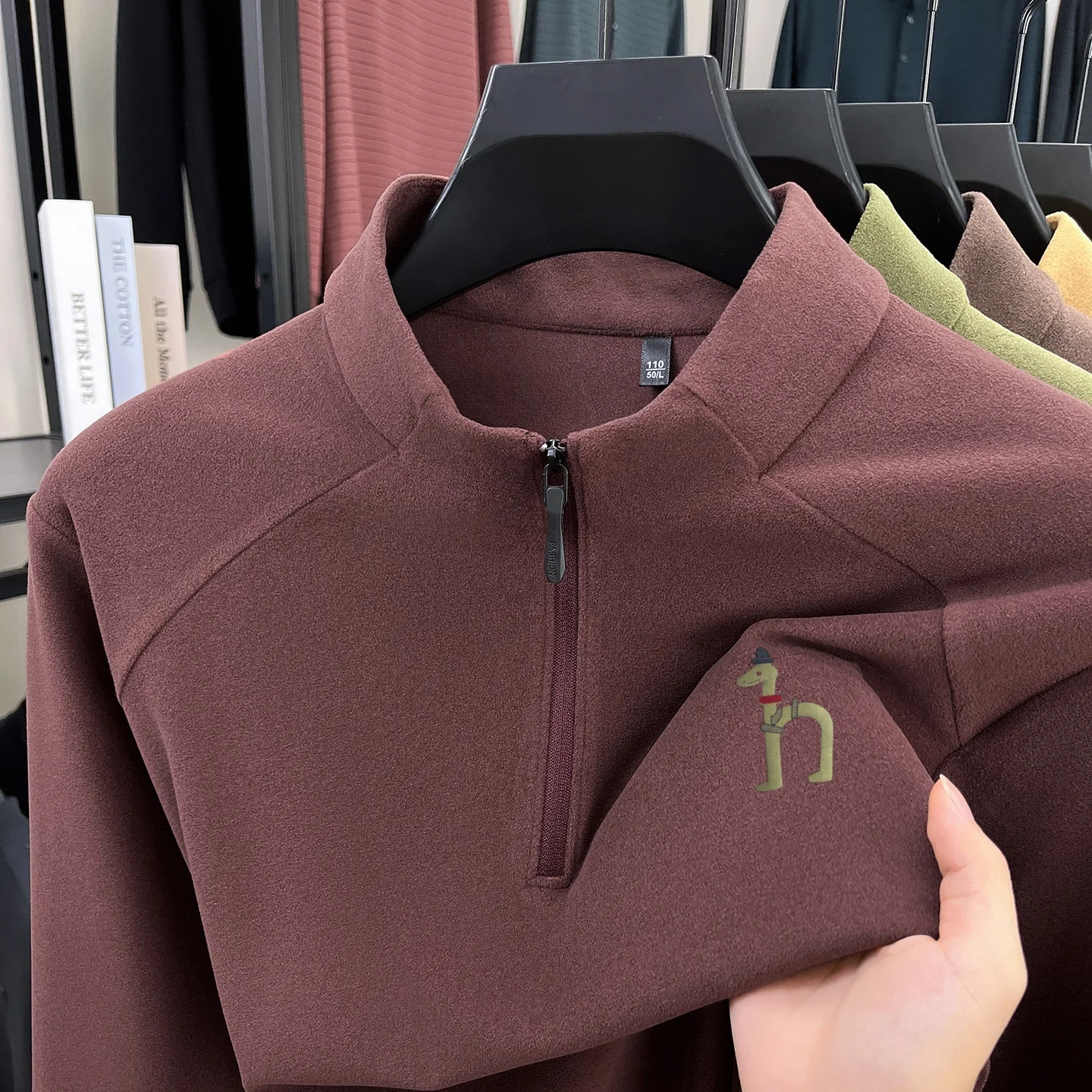 Designer Trend Men's Half Zip Mock Neck T-Shirt Autumn Warm Easy Care Solid Color Long Sleeved Tops Casual Versatile Men's Wear - view 3