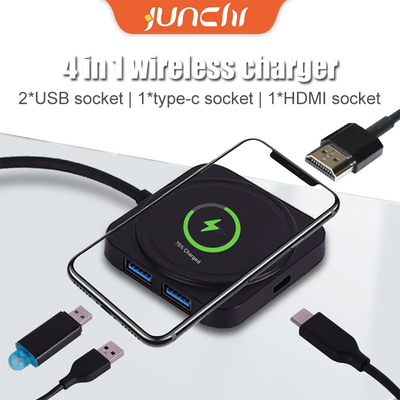 

4in1 Wireless Charger with 4-port Expansion Dock Fast Charging Station for iphone 16 Pro Max HDMI Transfer Office Phone Charger