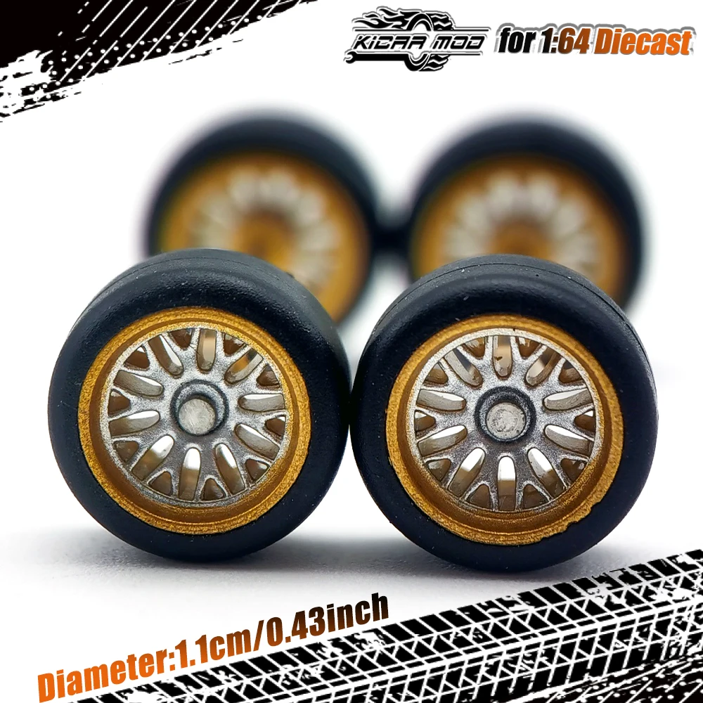 1/64 Model Car ABS Wheels with Rubber Tires Branches Refitting Parts for Diecast Hot Wheels Mainline Matchbox Tomica D:11mm 1Set