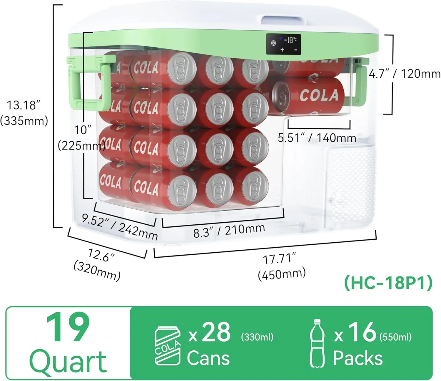 Refrigerador portátil para geladeira, freezer, compressor, refrigerador, 12 V, 24V, DC 110 ~ 240 V, CA para caminhão, Van, RV, 19 quartos, 18 litros