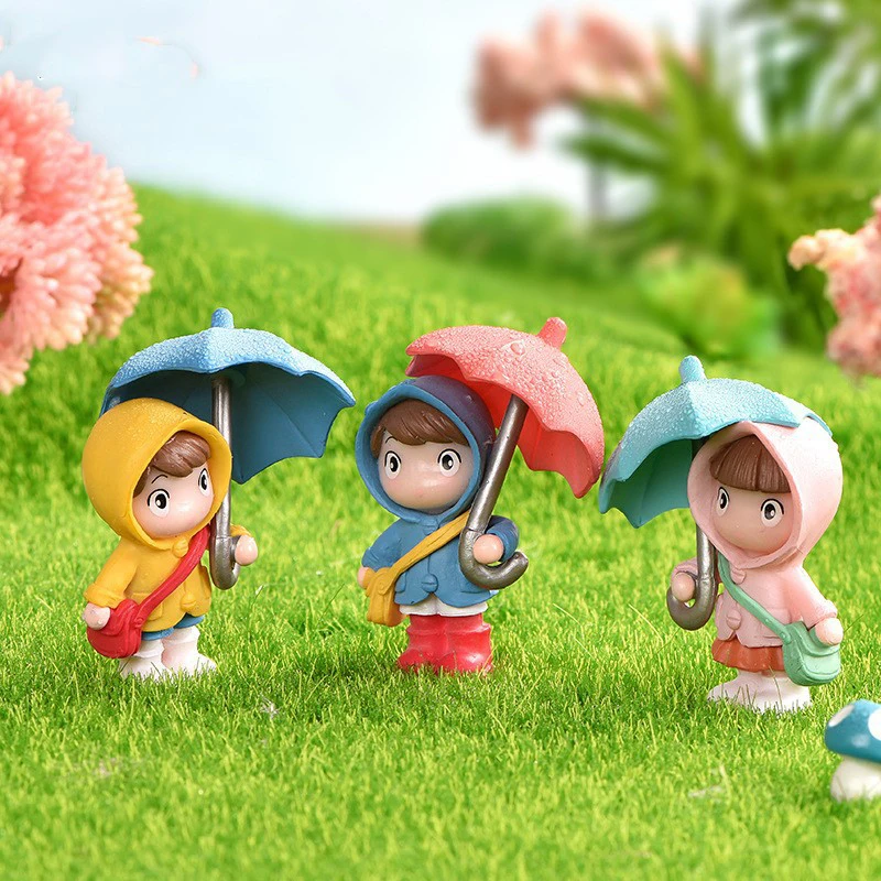 1/4Pcs Car Cute Umbrella Girl Doll Micro Landscape Handcrafted Fairy Garden Desktop Figurines Home Decor Ornament Craft Gift