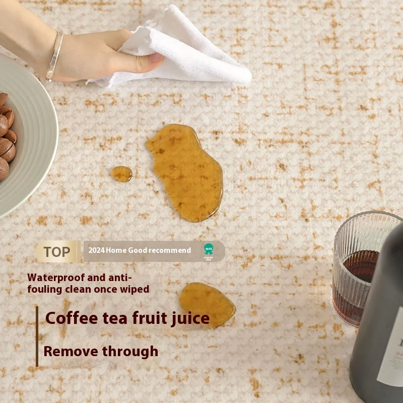 VIKAMA Carpet Living Room 2025 New Bedroom Cream Wind Solid Colour Waterproof No Care Floor Mat Washable Sofa Coffee Table