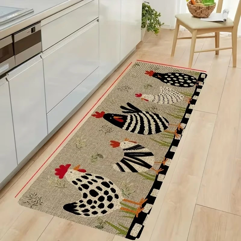 Rutschfeste Küchenmatte mit Rapsblüten-Hühnermotiv, ermüdungsmindernde Bodenmatte für Wohnzimmer, Flur, Wäscherei, Türvorhang