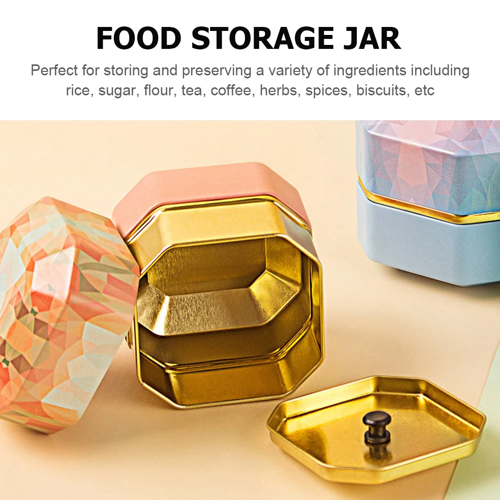 

4 pcs Canister Storage Jars Portable Tin Container Seal Lid Healthy Safe Iron Material Food Storage Jar Home Office Restaurant