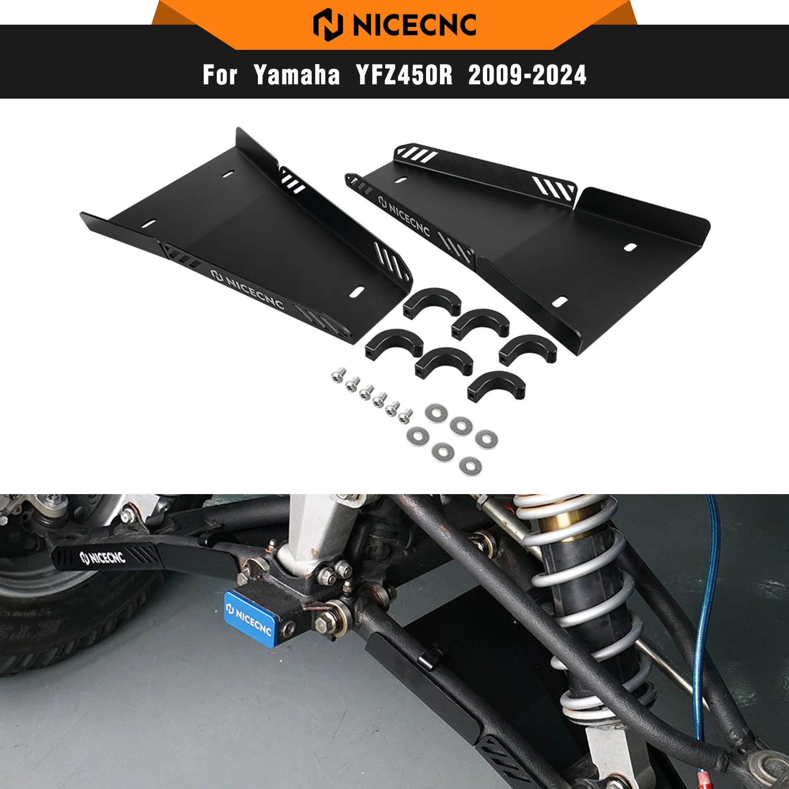 NICECNC Billet Aluminum A-arm Skid Plate Guard For Yamaha YFZ450R / YFZ450X 2009-2024 ATV Off-Road Protection