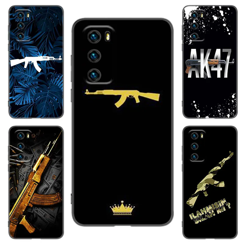 Weapons AK47 Gun Black Phone Case For Huawei P20 P30 P40 Lite P60 Art Pura 70 Ultra P50 Pro P50E P Smart 2018 2019 2020 2021