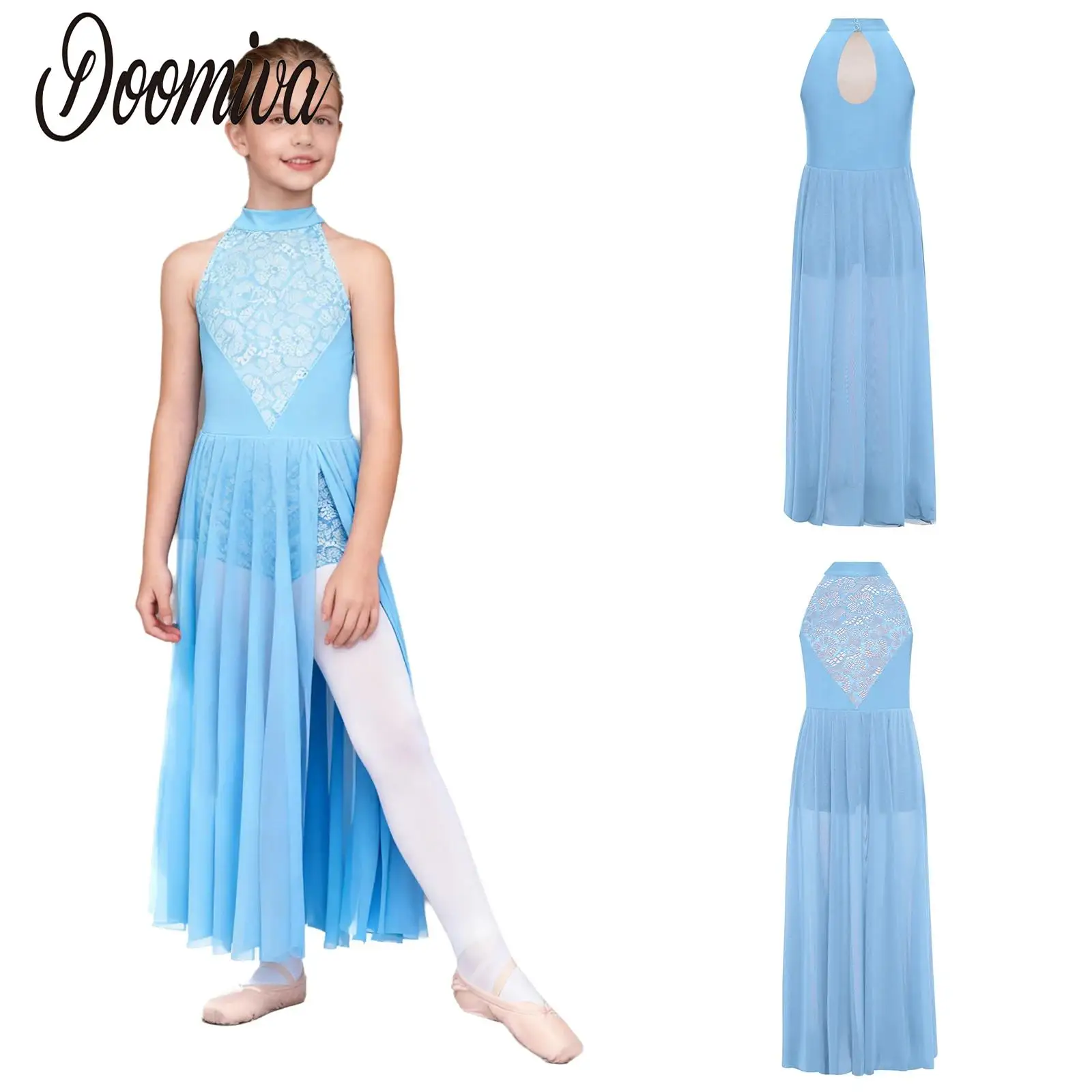 

Детское платье для лирического танца для девочек, купальник для фигурного катания, платье для современного танца, асимметричное платье с сетчатой накладкой, костюм для танцевальных выступлений