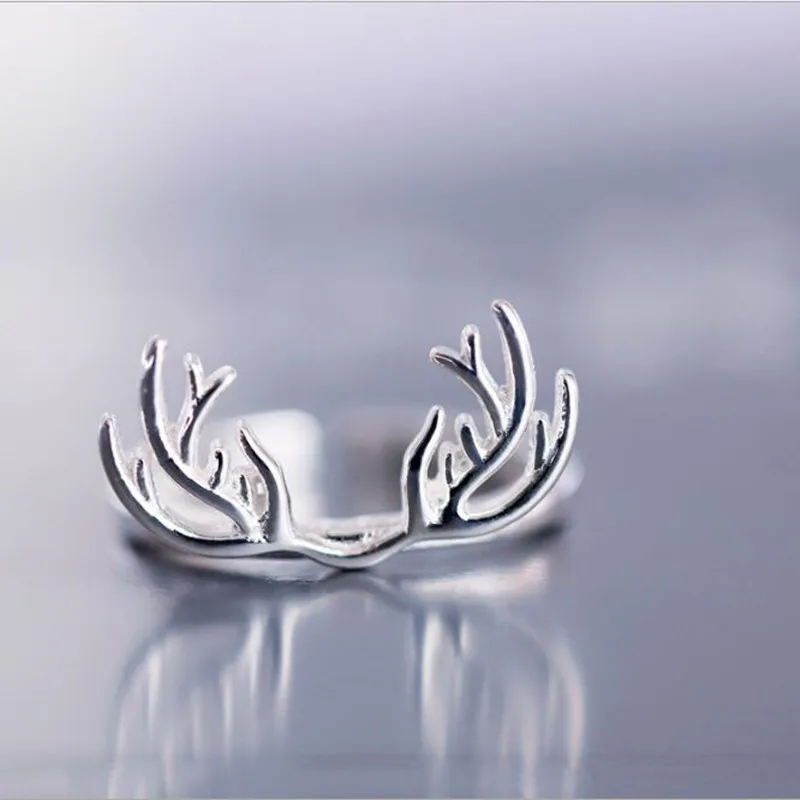 Personality Gothic Vintage Deer Antlers Rings For Women Bridal Wedding Engagement Punk Resizable Antique Rings Rock Jewelry