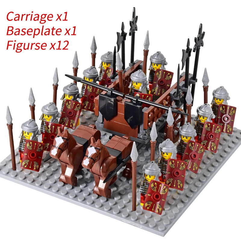 Mini figuras de acción de caballeros medievales, bloques de construcción, carro romano, soldado, caballo de guerra, juguetes para niños, regalo