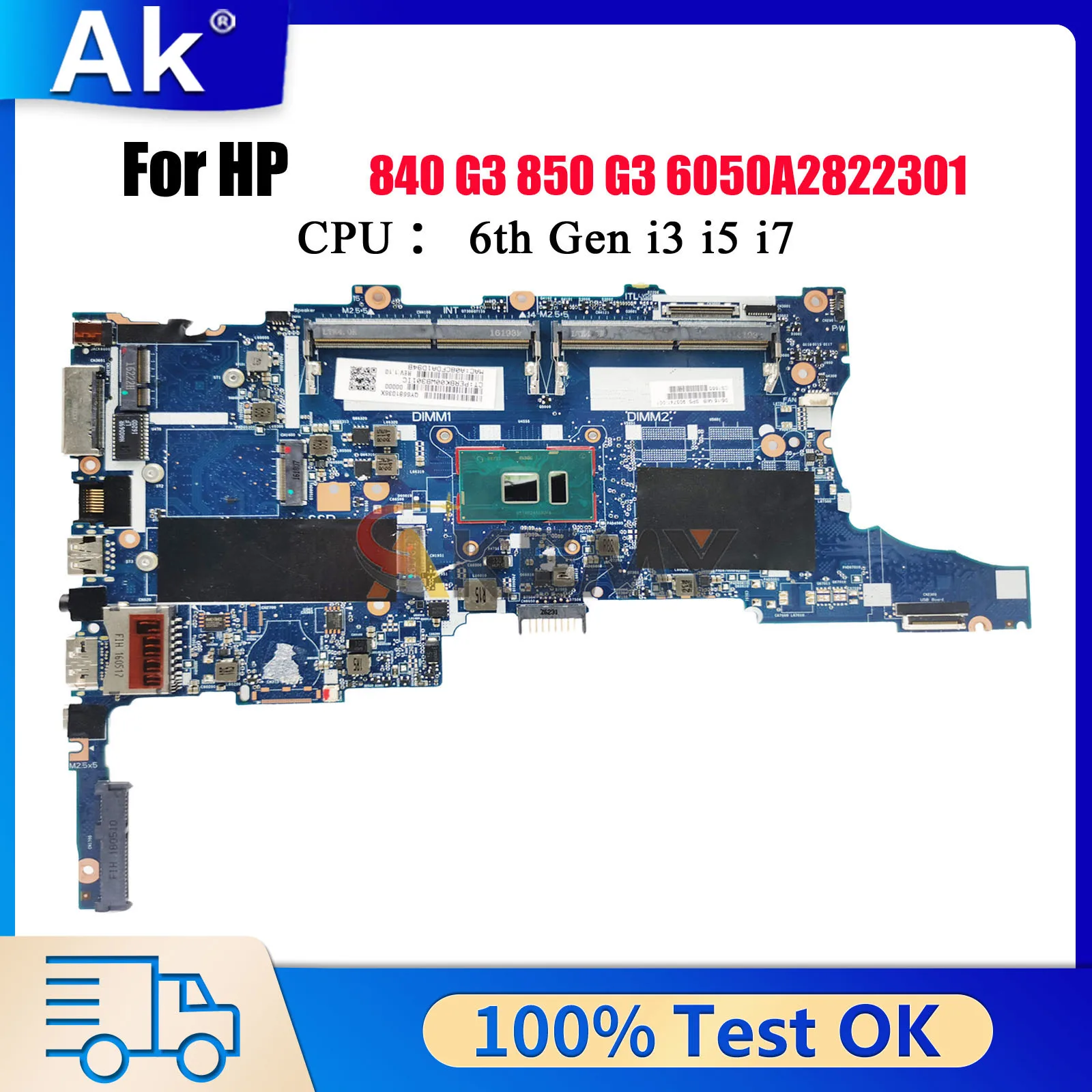 

6050A2822301 For HP EliteBook 840 G3 850 G3 Laptop Motherboard With i3 i5 i7 6th Gen CPU DDR4 903740-601 903741-601