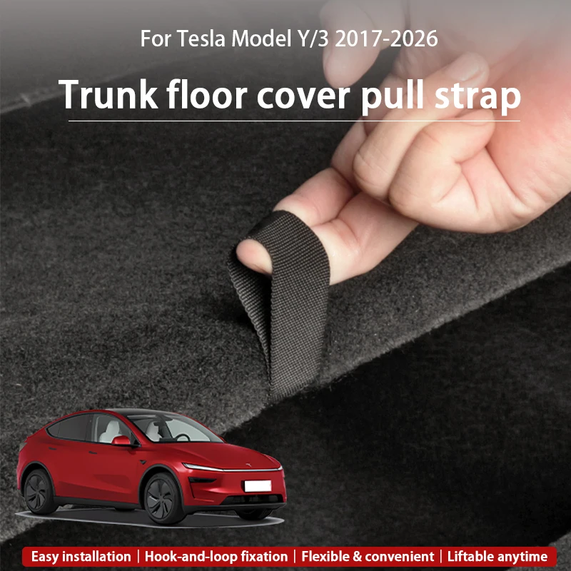 Suitable for Tesla Model Y/3 Nylon Trunk Cover Pull Cord, Velcro Fastened Trunk Partition Auxiliary Handle, Original Factory Modification Part, Durable and No Drilling Required