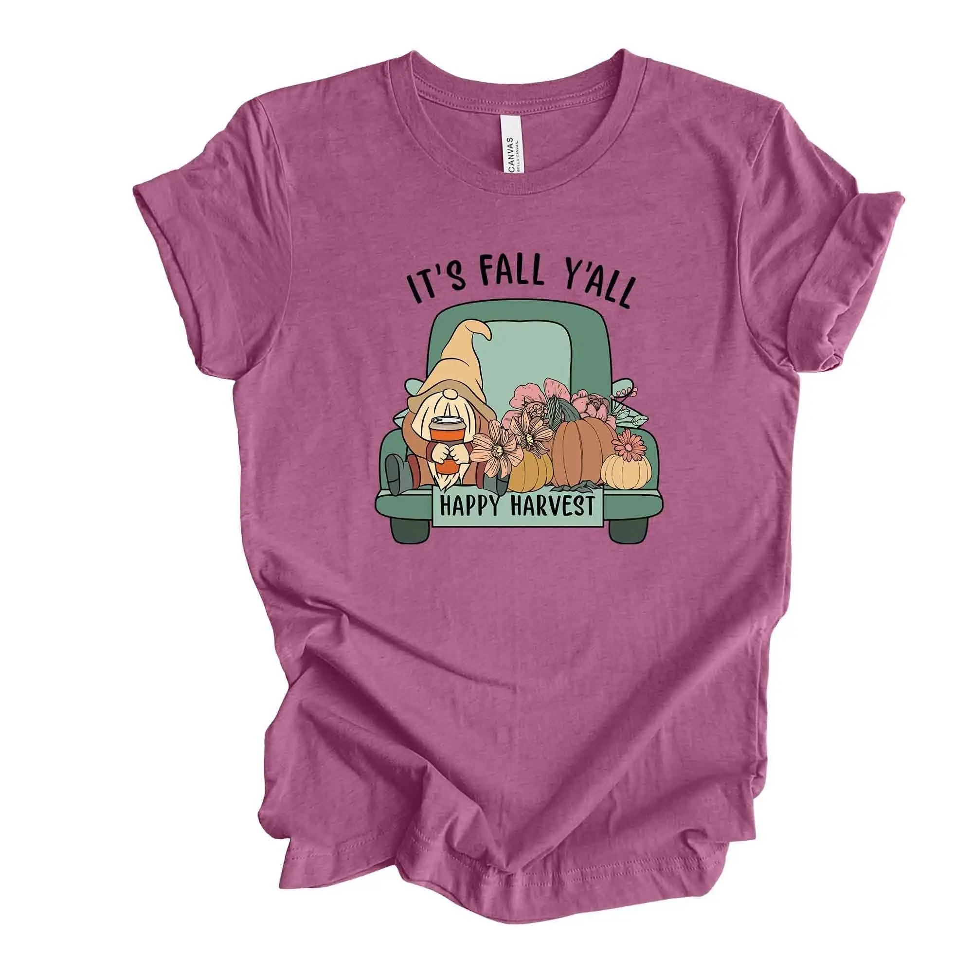 Fall T Shirt Happy Harvest Truck With Gnomes In Design Premium Unisex 3 Color Choices 3X 4X Plus Sizes