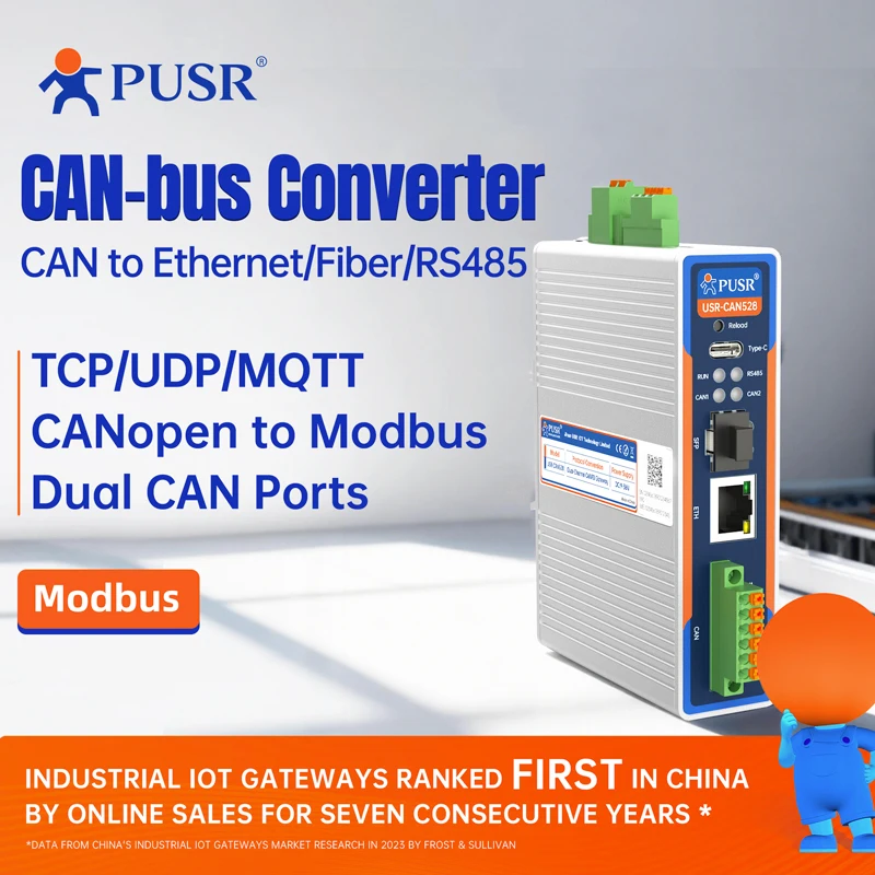 

PUSR CANopen CAN FD to Modbus RTU/TCP/MQTT Protocol Converter Master to Master/Slave CAN to Ethernet RS485/SFP slot USR-CAN528
