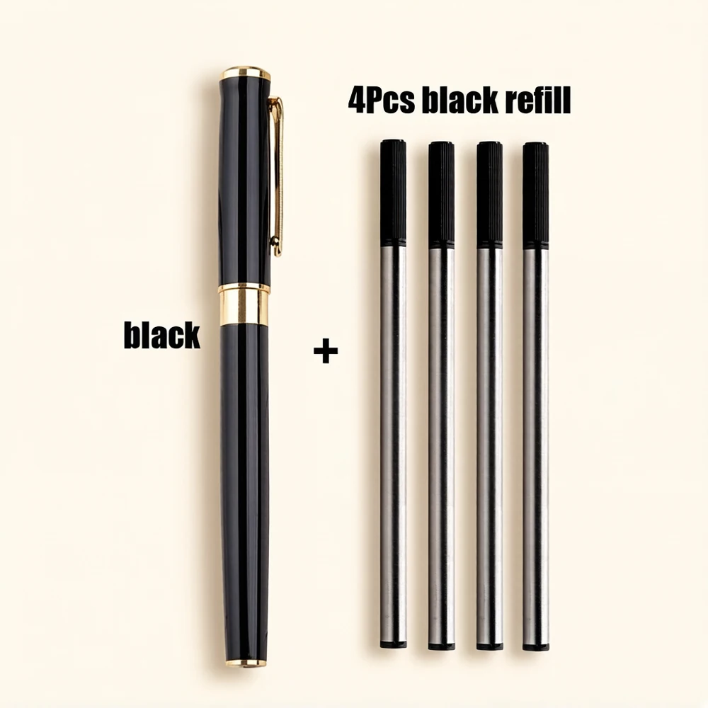 Metal Gel Pen Set 1+4Pcs Roller Ballpoint Pens for Business Men Signature Writing School Office Stationery Metal Pen Refill