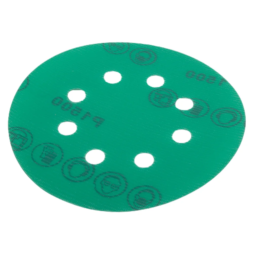 Dischi abrasivi da 5 pollici a 8 fori e pellicola PET asciutto e bagnato Lucidatura carta vetrata verde adatta per lucidare mobili in legno e metallo