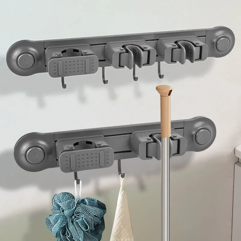 

Suction Cup Mop and Broom Organizer Nail-free Powerful Suction Cup Broom Mop Holder Rack with Hook for Bathroom Kitchen Storage