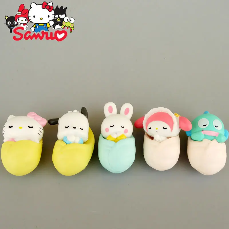 MINISO Melody Kuromi Hello Kitty Cinnamoroll Pochacco Sleep DIY Accessories Hand Office Ornament Cake Decoration Toy Gift 3-4cm