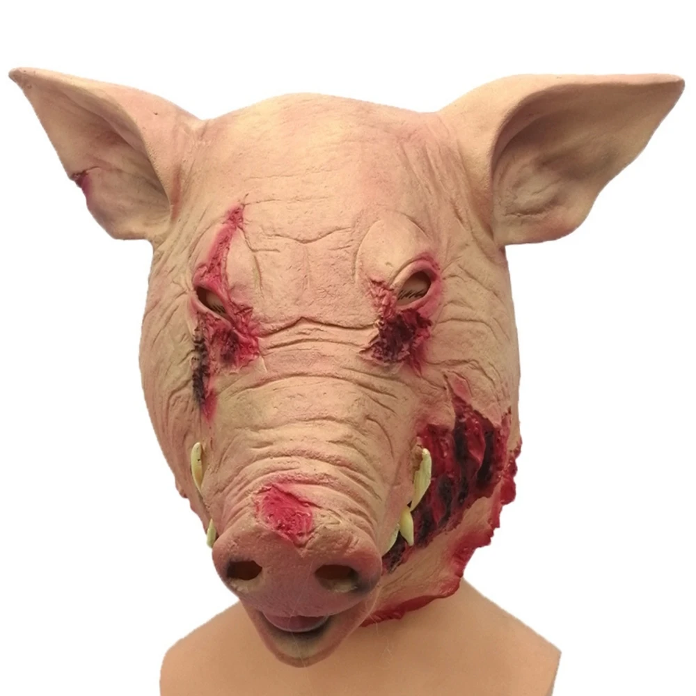 Horror Pig Head Mask Halloween Party Bloody Butcher Saw Pig Head Mask Masquerade Costume Cosplay Props Adult Animal Head Cover