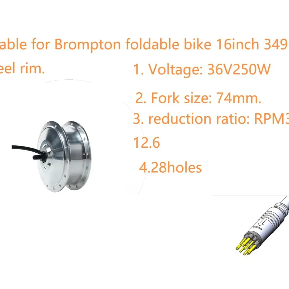 Suitable for Electric brompton Bike Motor AKM 36V 250W Front Gear Hub Motor 74mm Motor 16inch 349wheel Rim