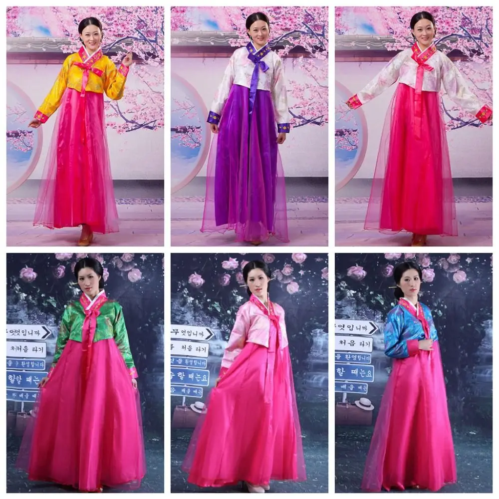 Dae Jang Geum الملابس الكورية التقليدية العرقية نمط التطريز فستان الهانبوك الكورية متعدد الألوان الكورية مرحلة ملابس رقص