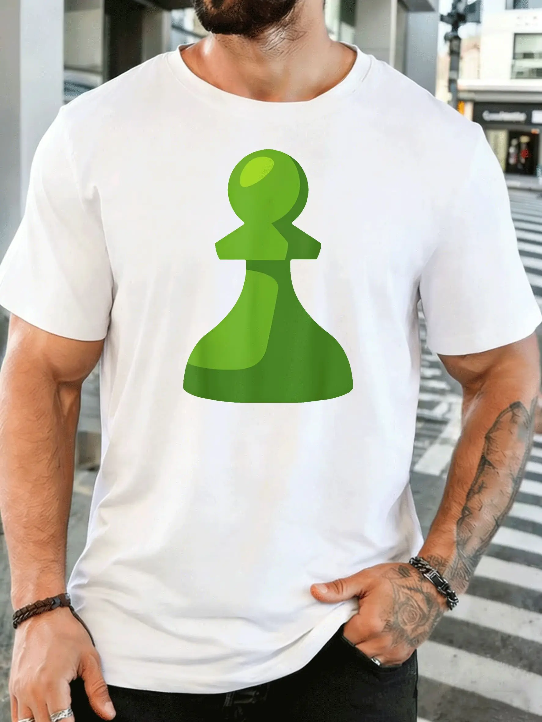 Men Short Sleeve T Shirt Green Chess Pawn Graphic Tee Board Game Print Tops Summer Soft Cotton Casual Street Wear For Adult Male